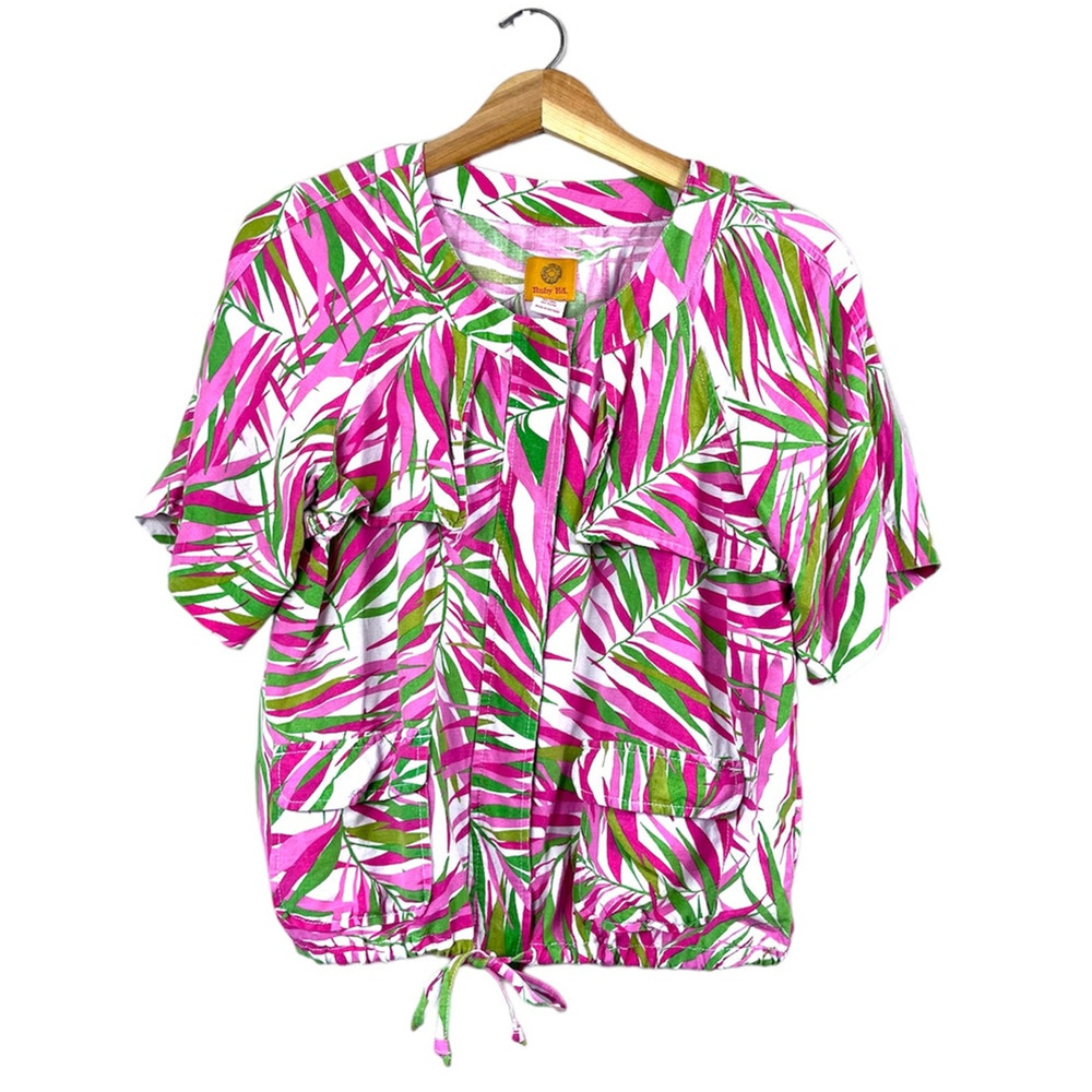 Women's Pink and Green Linen Ruby Rd. Blouse 10
